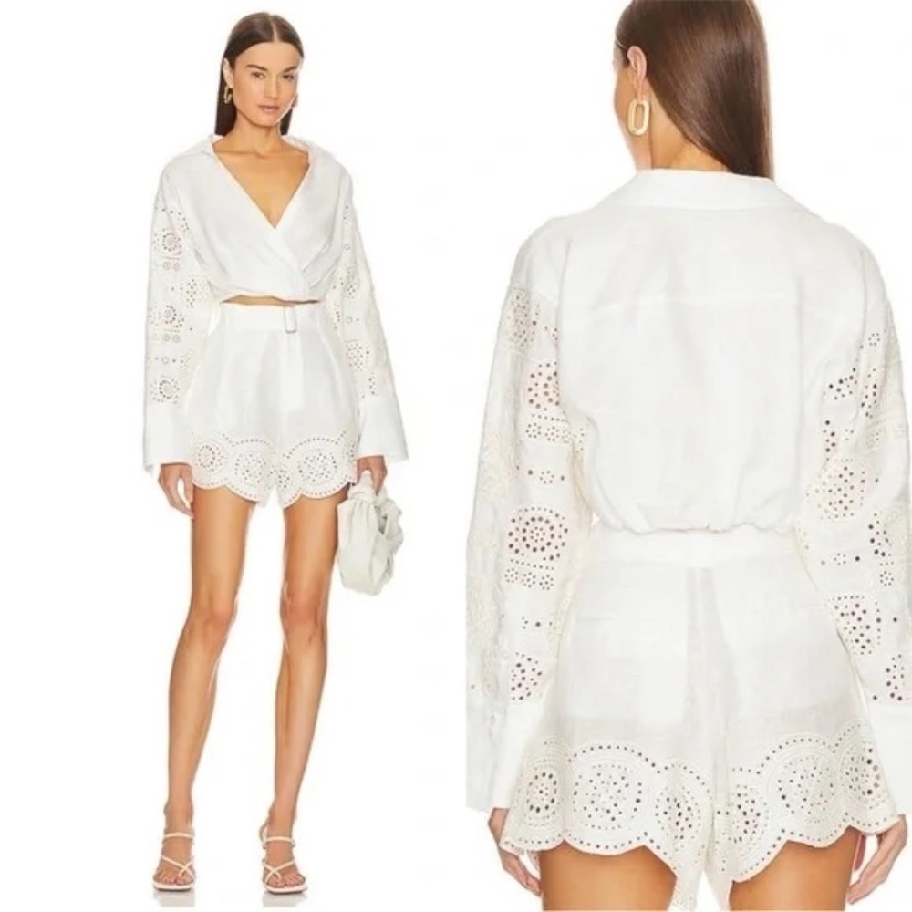 New! A.L.C. Mason Linen & Eyelet Crop Long Sleeve Top white nwot 33512